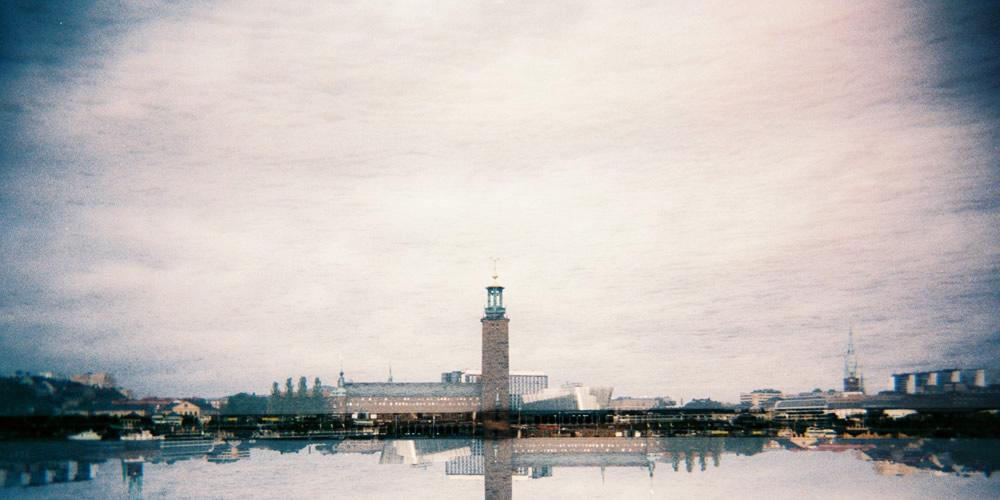 Swan. Taken with a Lubitel 166B camera loaded with Kodak Aerochrome film cross processed in C41 chemicals