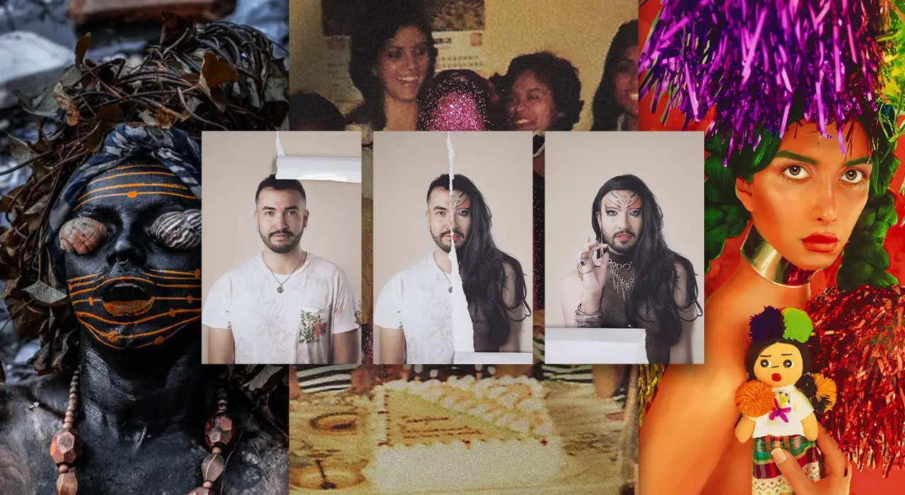 Artista queer latinoamericano en su estudio de arte contemporáneo