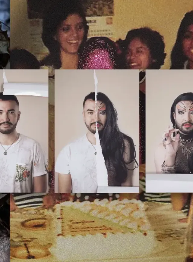 Artista queer latinoamericano en su estudio de arte contemporáneo
