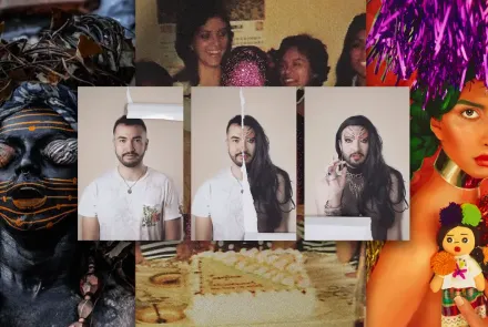 Artista queer latinoamericano en su estudio de arte contemporáneo